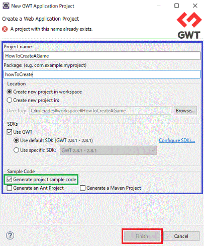 This photo shows how to create new GWT Application project.